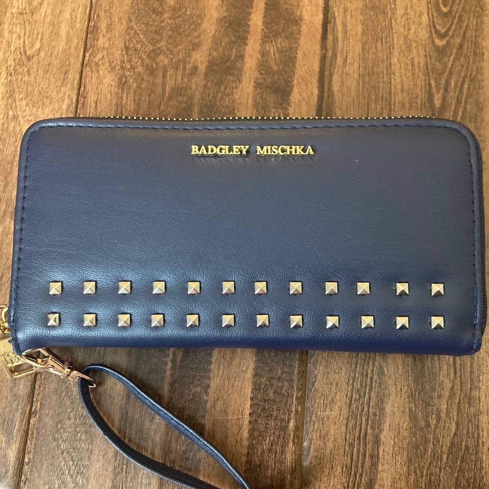 Badgley Mischka Navy Studded Clutch Wallet